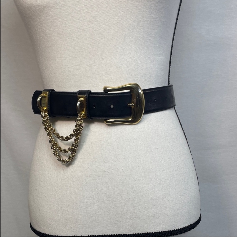 Blue leather vintage chain gold belt Vintage leather